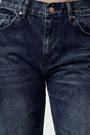Kadın Moda Şık Kot Pantolon Boru Paça Uzun Boy Denim Normal Bel Straight Jeans