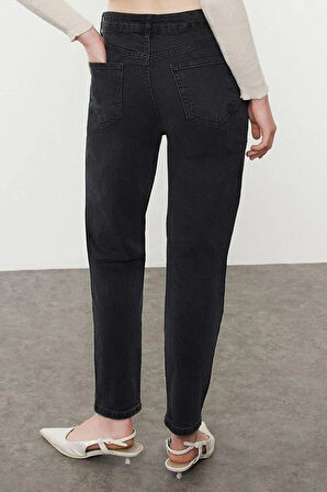 Kadın Moda Şık Kot Pantolon Boru Paça Uzun Boy Denim Normal Bel Slim Mom Jeans