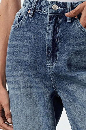 Kadın Moda Şık Kot Pantolon Geniş Paça Regular Boy Denim Yüksek Bel 90S Jeans