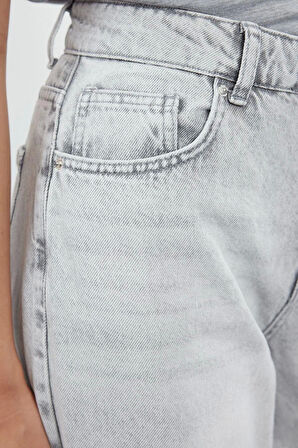 Kadın Moda Şık Kot Pantolon Geniş Paça Uzun Boy Denim Gri Yüksek Bel Ekstra Palazzo Jeans