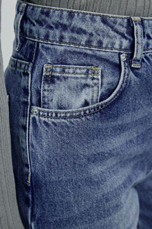 Kadın Moda Şık Kot Pantolon Geniş Paça Uzun Boy Denim Mavi Yüksek Bel Jeans