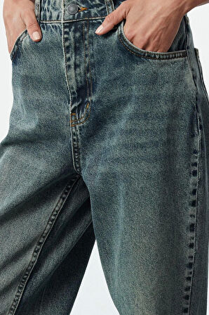 Kadın Moda Şık Kot Pantolon Geniş Paça Uzun Boy Denim Mavi Soluk Vintage Yüksek Bel Jeans