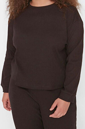 Kadın Moda Şık Büyük Beden Bisiklet Yaka Dar Paça Uzun Kol Pijama Takımı