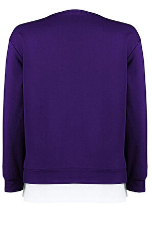 Kadın Büyük Beden Oversize Bisiklet Yaka Düşük Kol Alttan T-Shirt Çıkma Görünüm İnce Örme Sweatshirt