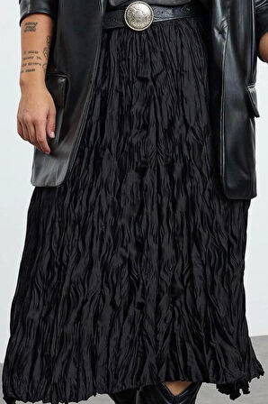 Kadın Moda Stil Midi Astarsız Dokuma Büyük Beden Dokuma Etek