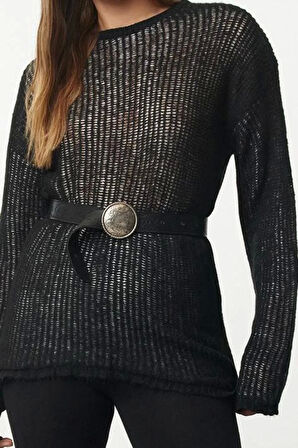Kadın Moda Şık Bisiklet Yaka Standart Kol Basic Triko Kazak