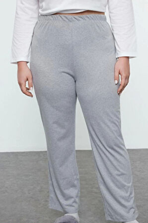 Kadın Moda Şık Büyük Beden Bisiklet Yaka Boru Paça Uzun Kol Tweety Örme Pijama Takımı