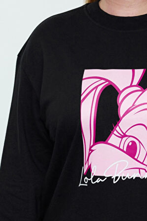 Kadın Büyük Beden Regular Bisiklet Yaka Standart Kol Regular Lola Bunny Lisanslı Örme Sweatshirt