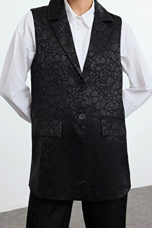 Kadın Moda Şık Regular Uzun Boy Uzun Kollu Kendinden Desenli Dokuma Alt-Üst Takım