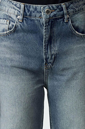 Kadın Moda Şık Kot Pantolon Boru Paça Uzun Boy Denim Soluk Vintage Yüksek Bel Jeans