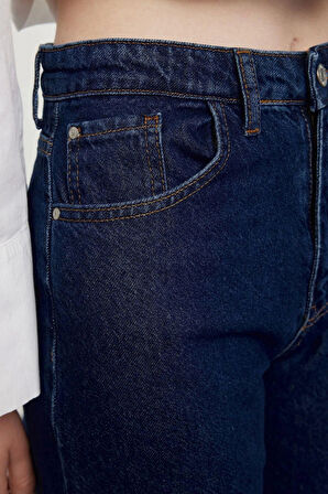 Kadın Moda Şık Kot Pantolon Geniş Paça Uzun Boy Denim Mavi Yüksek Bel Jeans
