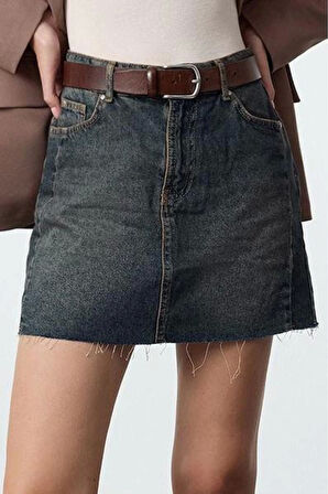 Kadın Moda Stil Mini Astarsız Denim Yüksek Bel Mini Denim Etek