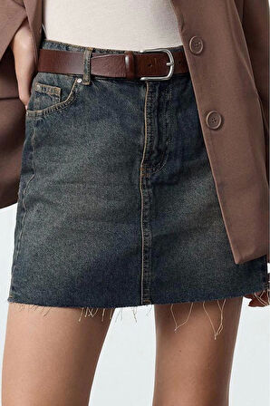 Kadın Moda Stil Mini Astarsız Denim Yüksek Bel Mini Denim Etek