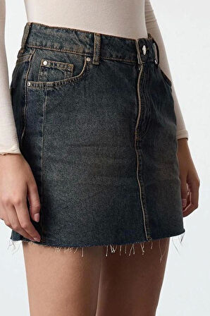 Kadın Moda Stil Mini Astarsız Denim Yüksek Bel Mini Denim Etek
