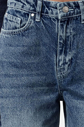 Kadın Moda Şık Kot Pantolon Geniş Paça Uzun Boy Denim Mavi Yüksek Bel Jeans