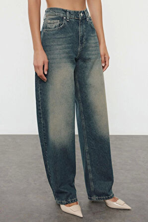 Kadın Moda Şık Kot Pantolon Geniş Paça Uzun Boy Denim Soluk Vintage Normal Bel Skater Jeans