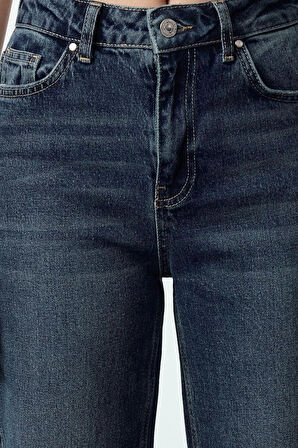 Kadın Moda Şık Kot Pantolon Boru Paça Uzun Boy Denim Yüksek Bel Slim Mom Jeans