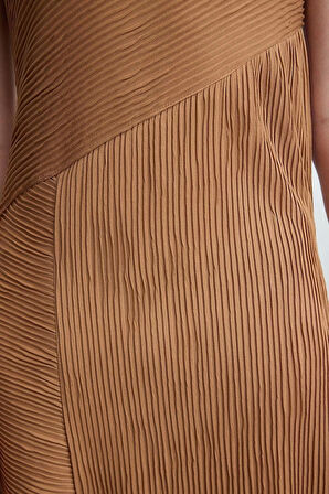 Kadın Moda Şık Tesettür Midi Boy Bisiklet Yaka Regular Örme İçlik Astar Elbise