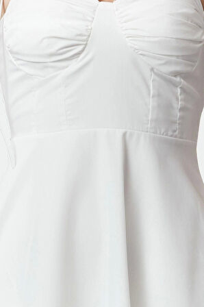 Kadın Moda Şık Maxi Boy Kalp Yaka Regular Drape Detaylı Dokuma Elbise