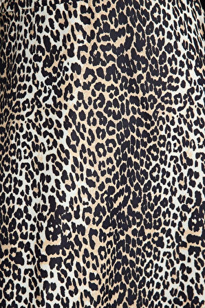 Kadın Moda Stil Maxi Astarlı Dokuma Tesettür Leopar Desenli Dokuma Etek