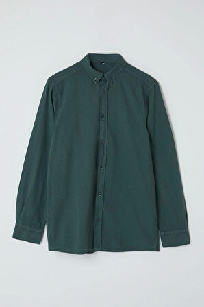 Moda Gömlek Yaka Düz Uzun Kol Unisex Regular Fit %100 Pamuk Keten Görünümlü Gömlek