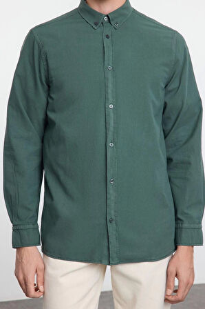 Moda Gömlek Yaka Düz Uzun Kol Unisex Regular Fit %100 Pamuk Keten Görünümlü Gömlek