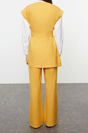 Kadın Moda Şık Regular Uzun Boy Uzun Kollu Krep Dokuma Alt-Üst Takım