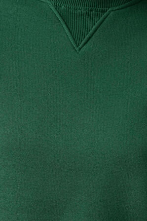 Kadın Bisiklet Yaka Düşük Kol Crop Kalın Polarlı Geniş Kalıp Crop Basic Örme Sweatshirt