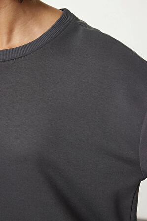 Kadın Moda Şık Bol Bisiklet Yaka İspanyol Kol Uzun Geniş Kalıp İspanyol Kol Örme Sweatshirt