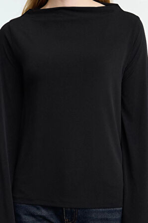 Kadın Moda Şık Üst Giyim Regular Kayık Yaka İspanyol Kol Relaxed Kalıp Örme Rahat Kalıp Esnek Bluz