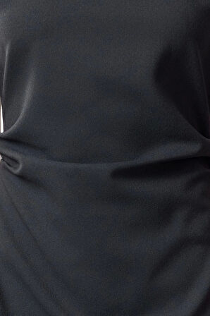 Kadın Moda Şık Midi Boy Degaje Yaka Regular A Kesim Krep Dokuma Elbise