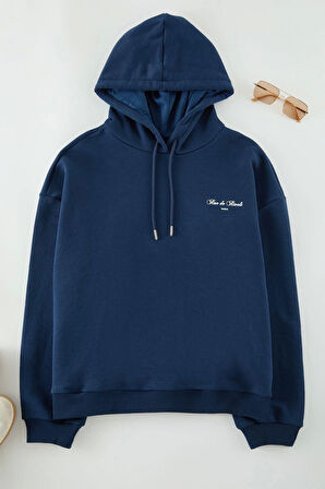 Kadın Büyük Beden Moda Şık Oversize Kapüşonlu Standart Kol Regular Basic Sweatshirt