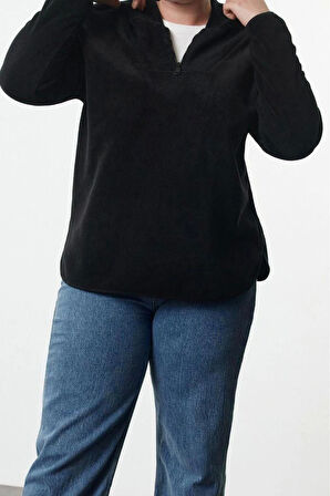 Kadın Büyük Beden Moda Şık Oversize Kapüşonlu Düşük Kol Regular Düşük Kol Örme Sweatshirt