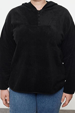 Kadın Büyük Beden Moda Şık Oversize Kapüşonlu Düşük Kol Regular Düşük Kol Örme Sweatshirt