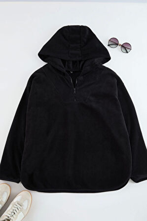 Kadın Büyük Beden Moda Şık Oversize Kapüşonlu Düşük Kol Regular Düşük Kol Örme Sweatshirt