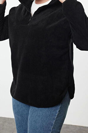 Kadın Büyük Beden Moda Şık Oversize Kapüşonlu Düşük Kol Regular Düşük Kol Örme Sweatshirt