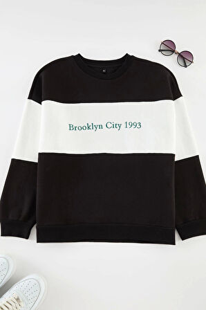 Kadın Büyük Beden Oversize Bisiklet Yaka Düşük Kol Kalın İçi Polarlı Nakış Detaylı Örme Sweatshirt