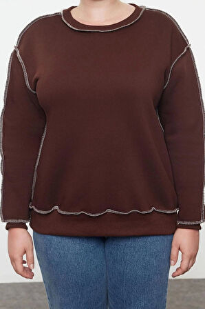 Kadın Büyük Beden Moda Şık Regular Bisiklet Yaka Düşük Kol Regular Düşük Kol Örme Sweatshirt