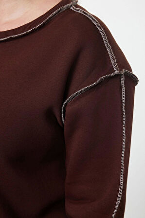 Kadın Büyük Beden Moda Şık Regular Bisiklet Yaka Düşük Kol Regular Düşük Kol Örme Sweatshirt