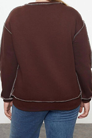 Kadın Büyük Beden Moda Şık Regular Bisiklet Yaka Düşük Kol Regular Düşük Kol Örme Sweatshirt