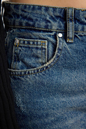 Kadın Moda Şık Kot Pantolon Geniş Paça Uzun Boy Denim Yırtıklı Normal Bel Jeans