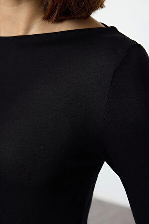 Kadın Moda Şık Regular Dik Yaka Slim Kalıp Örme Viskon Yumuşak Kumaşlı Asimetrik Esnek Bluz