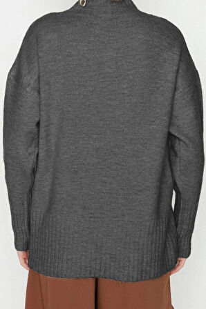 Kadın Moda Şık Dik Yaka Reglan Kol Regular Geniş Kalıp Yumuşak Dokulu Basic Triko Kazak