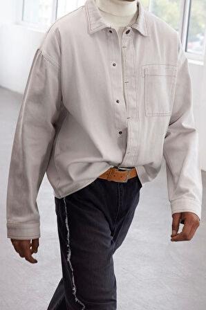 Moda Gömlek Yaka Düz Uzun Kol Limited Edition Oversize Fit Gabardin Gömlek Ceket