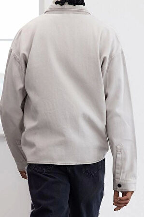 Moda Gömlek Yaka Düz Uzun Kol Limited Edition Oversize Fit Gabardin Gömlek Ceket