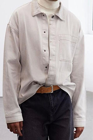 Moda Gömlek Yaka Düz Uzun Kol Limited Edition Oversize Fit Gabardin Gömlek Ceket
