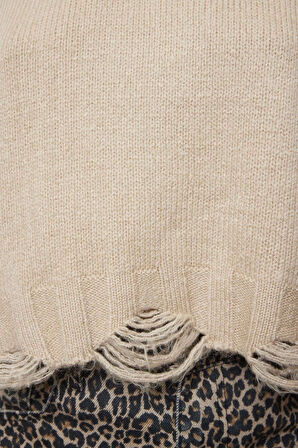 Kadın Moda Şık Bisiklet Yaka Düşük Kol Crop Süper Geniş Kalıp Yumuşak Dokulu Triko Kazak