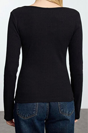 Kadın Moda Şık Üst Giyim Regular Kalp Yaka Slim Kalıp Örme Bluz