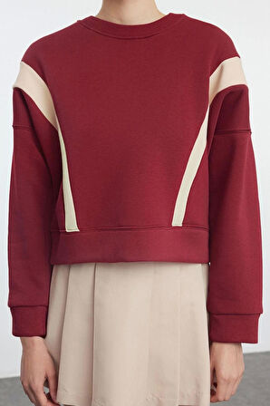 Kadın Moda Şık Regular Bisiklet Yaka Düşük Kol Regular Normal Kalıp Örme Sweatshirt