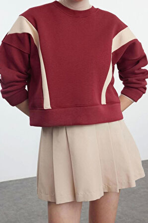 Kadın Moda Şık Regular Bisiklet Yaka Düşük Kol Regular Normal Kalıp Örme Sweatshirt